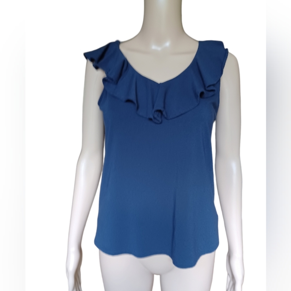Lilly Pulitzer Womens Sleeveless Navy Blue Top Ruffled Scoop Neckline Size XS